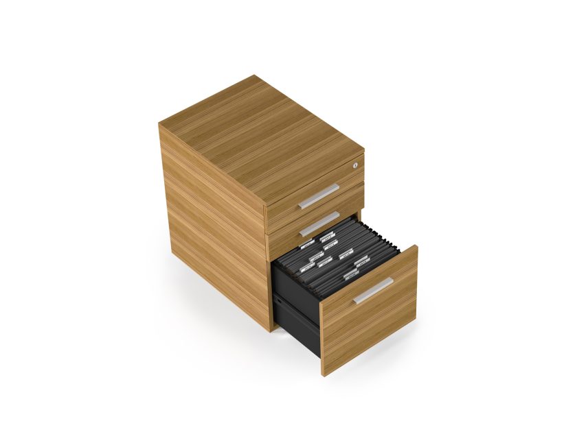 Sequel 6107 Mobile With File Drawer Open Natural Walnut Nickel