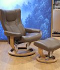 Stressless Wing Classic Base Medium Recliner and Ottoman Paloma Chestnut with Oak stain base