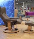 Stressless Wing Classic Base Medium Recliner and Ottoman Paloma Chestnut with Oak stain base