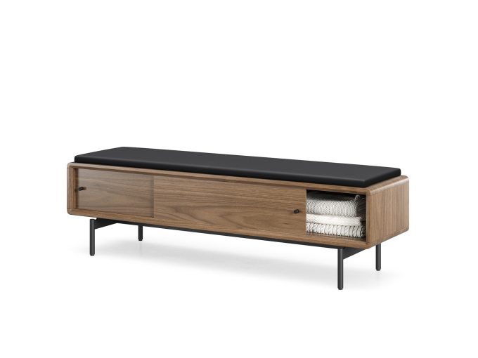 Linq 9102 Linq Bench Pepper Leather Natural Walnut