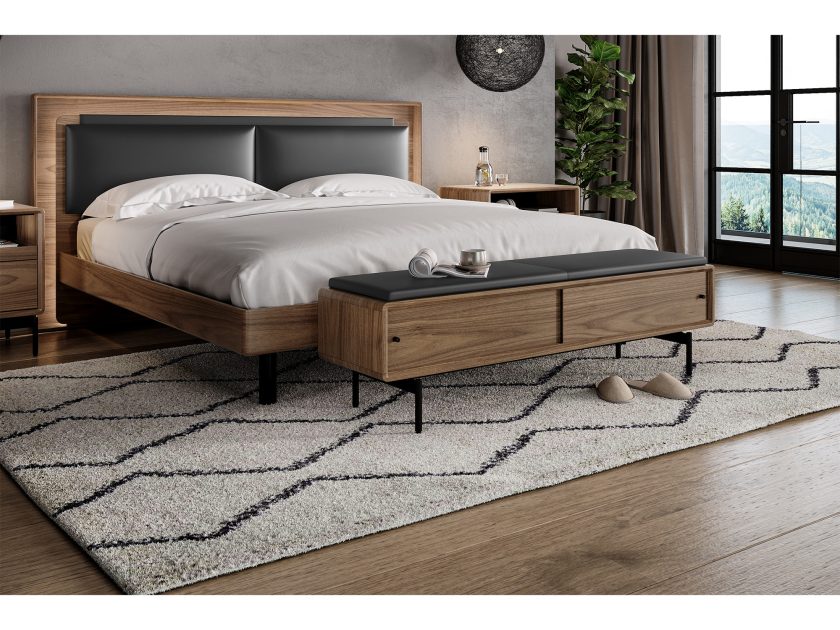 Linq 9102 Linq Bench Pepper Leather Natural Walnut