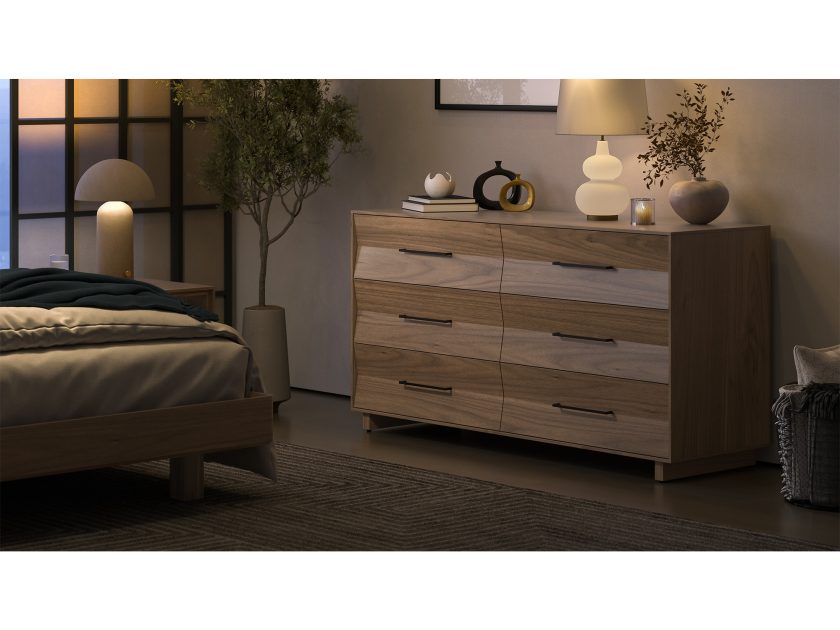 Kava 9686 6-Drawer Dresser Natural Walnut