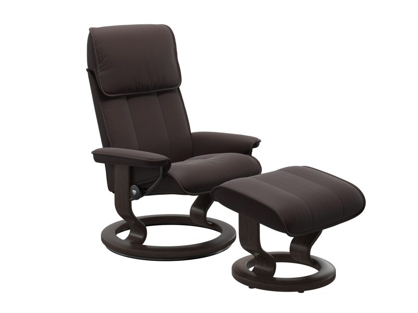 Admiral classic base recliner and ottoman in Paloma chocolate