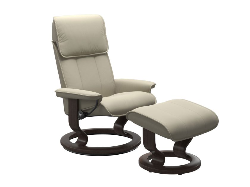 Admiral classic base recliner and ottoman in Paloma light grey