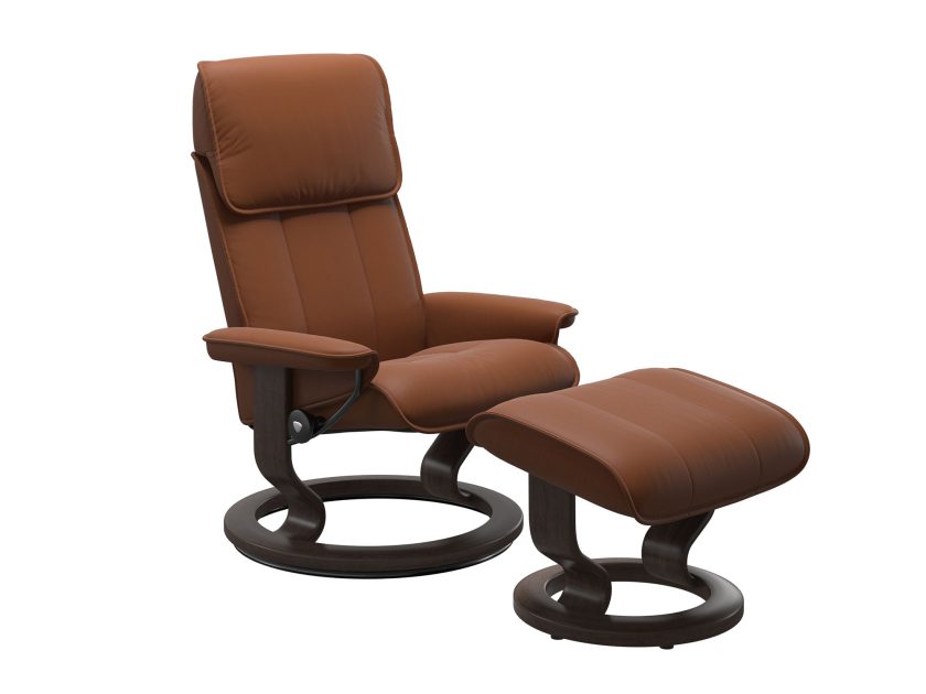 Admiral classic base recliner and ottoman in Paloma new cognac