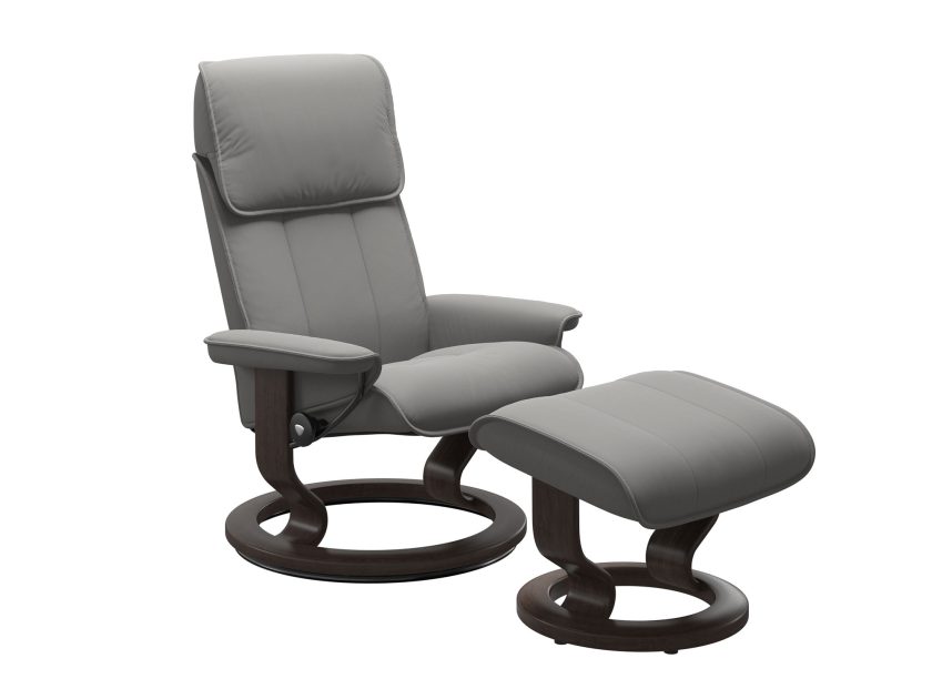 Admiral classic base recliner and ottoman in Paloma silver grey